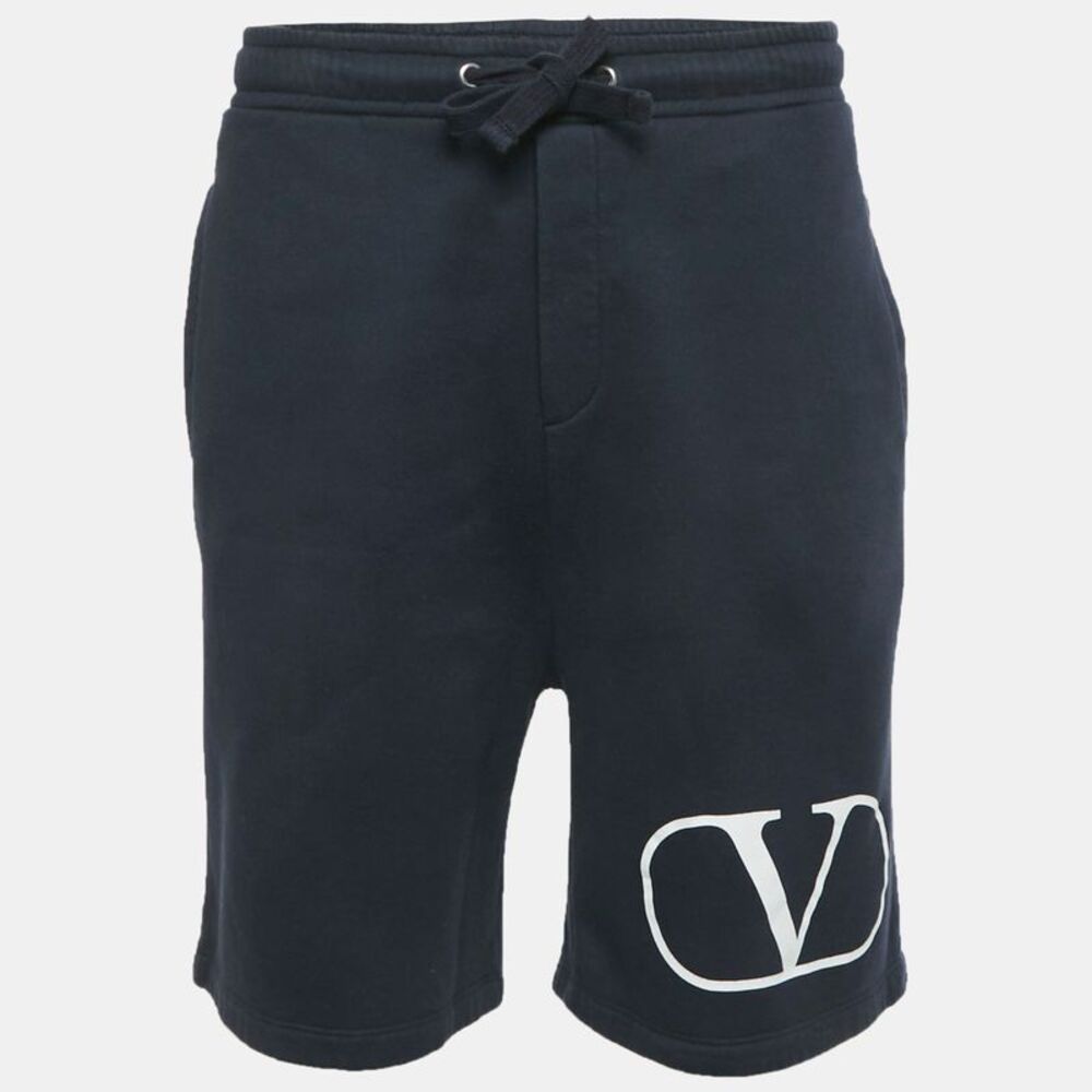 Valentino Blue Logo Print Cotton Drawstring Shorts Xl